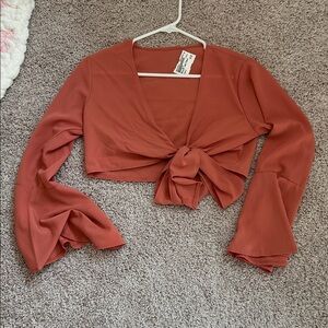 SHEIN Terracotta Tie-Front Crop Top
